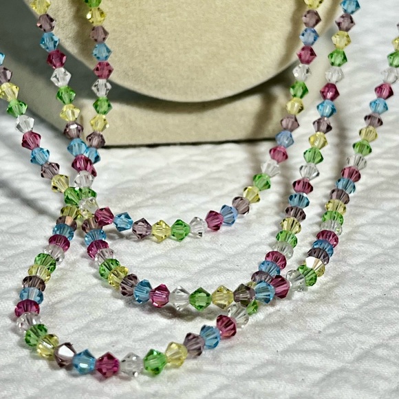 Pastel Swarovski Beads Three Strand Crystal Necklace - Picture 2 of 8